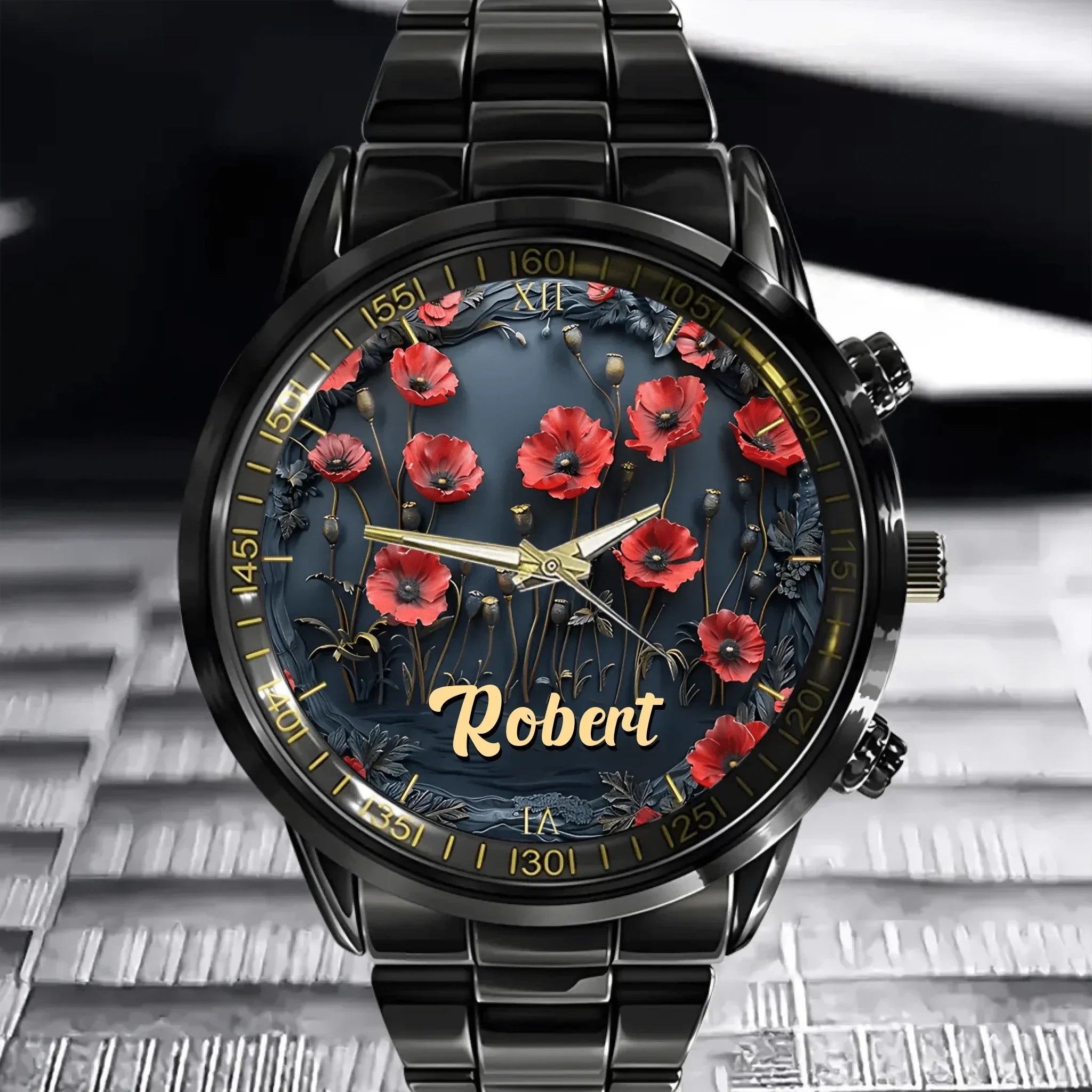 Customized Papaver Rhoeas Patterned Watch –  Personalized Names - A Gift For Friend,BFF,Roommate