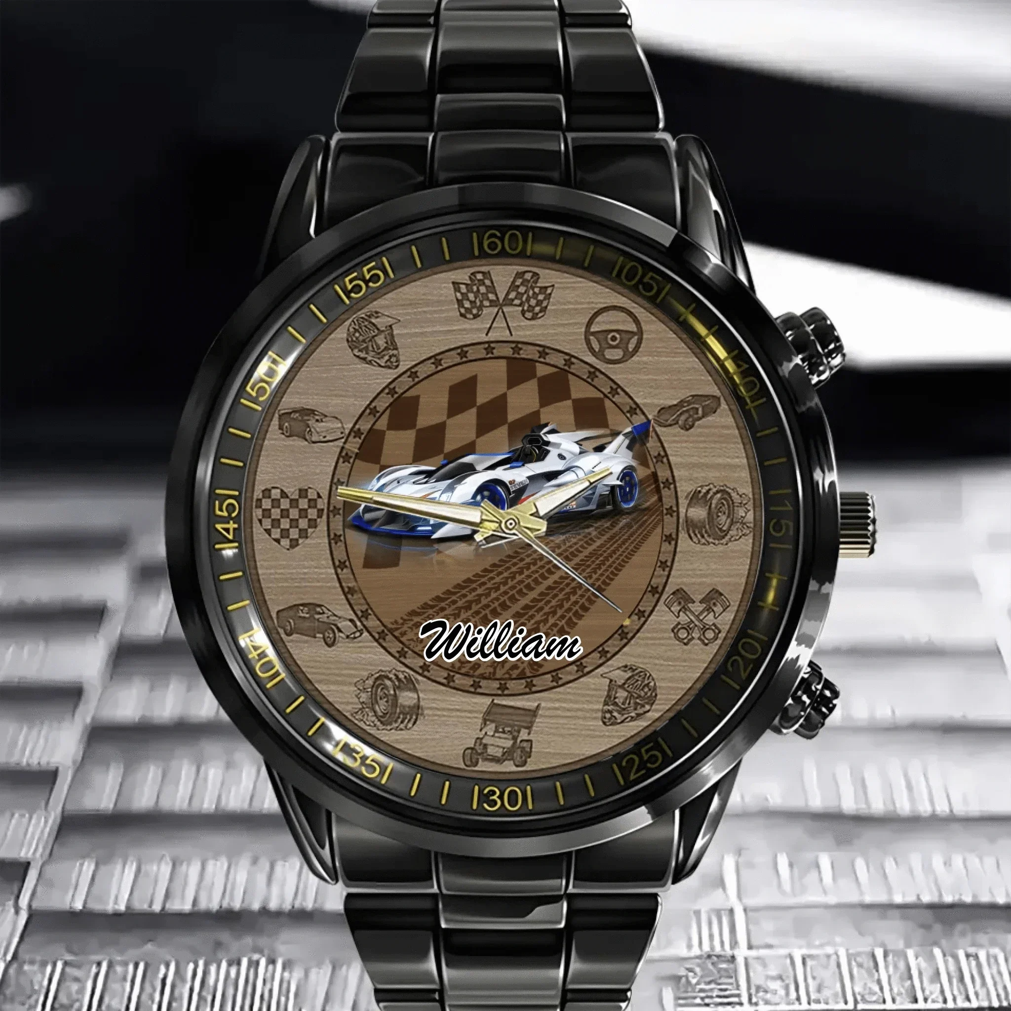 Customized Racing Competition Theme Watch - Personalized Photo-themed Racing Dirt Track Decorative Watch - A Gift For Friend,Race Car Driver,Race Car Fans