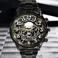 Customized Skull and Gear Pattern Watch – Personalized Name Watch – A Gift for Friend, Brother, BFF - Joliny