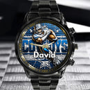 Customized Sports Themed Background Watch – Personalized Name Football Player Print Watch - A Gift For Football Players,Football Lovers,Sport Lovers,Friend - Joliny