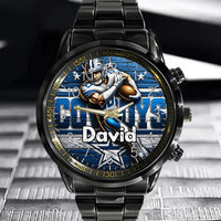Customized Sports Themed Background Watch – Personalized Name Football Player Print Watch - A Gift For Football Players,Football Lovers,Sport Lovers,Friend - Joliny