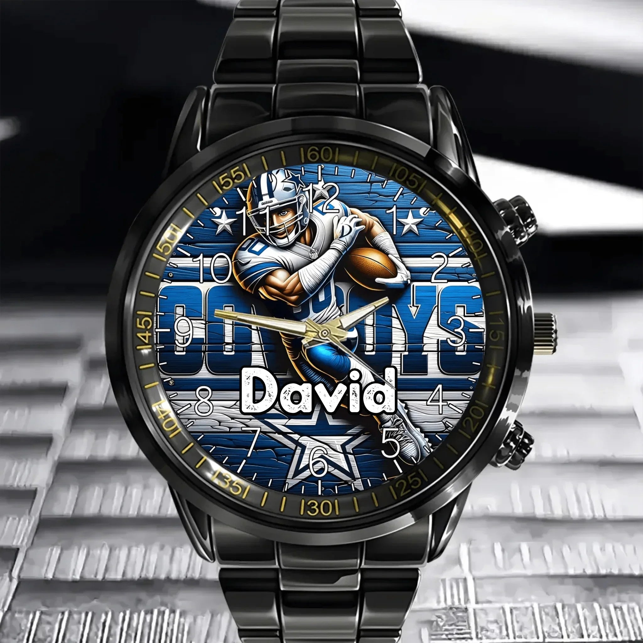 Customized Sports Themed Background Watch – Personalized Name Football Player Print Watch - A Gift For Football Players,Football Lovers,Sport Lovers,Friend