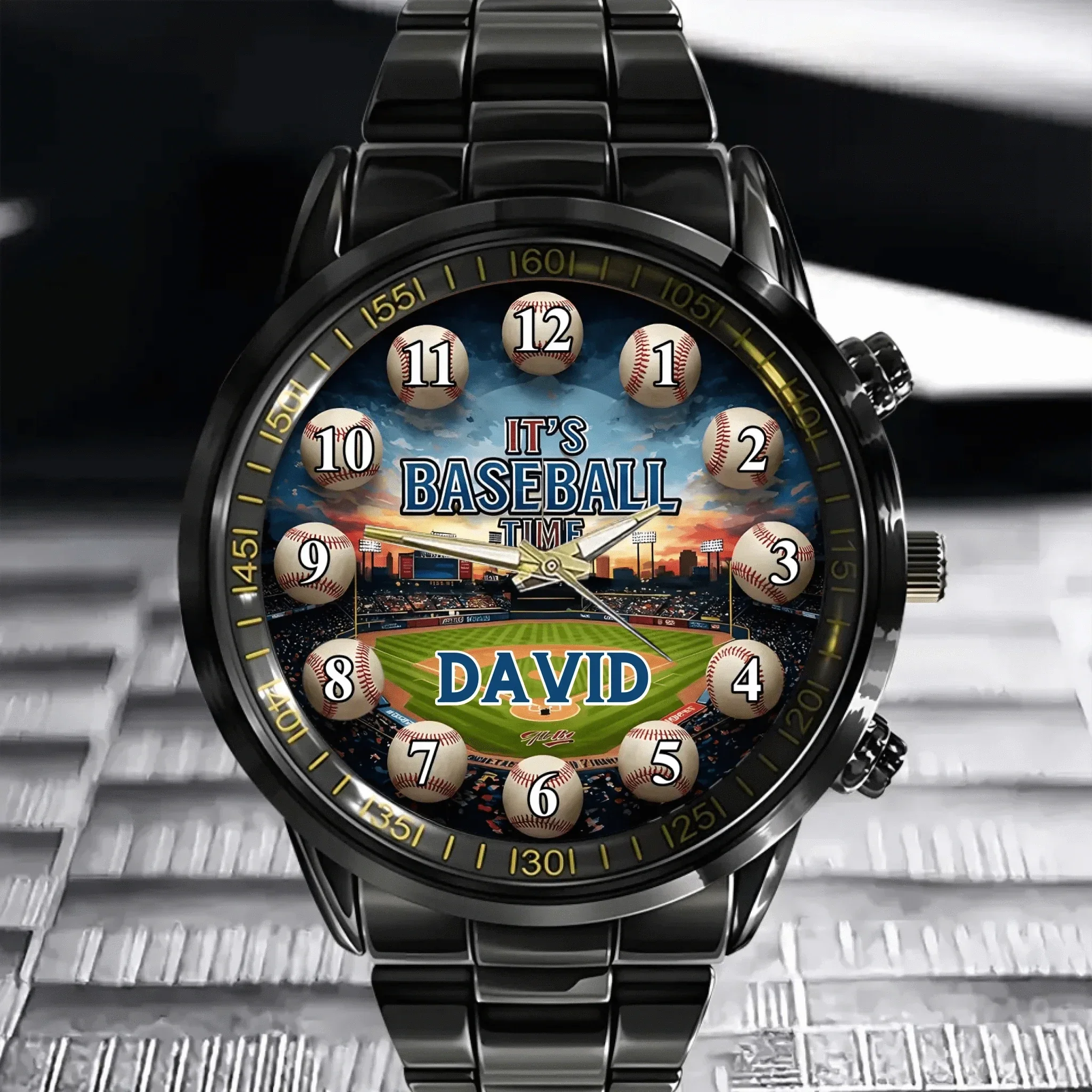 Enjoy Baseball -  Personalized Name Baseball Time Scale Watch- A Gift For Friend,Baseball Player,Sports Enthusiast