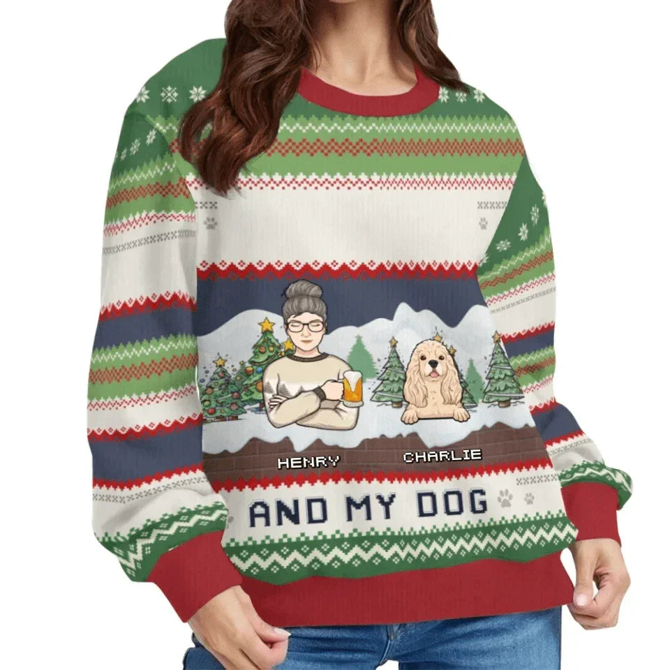 Me And My Pets Customized Christmas Clothes- Personalized Names, Cartoon Characters And Pet Graphics Sweater - A Gift For Pet Lovers,Pet Owners - Joliny
