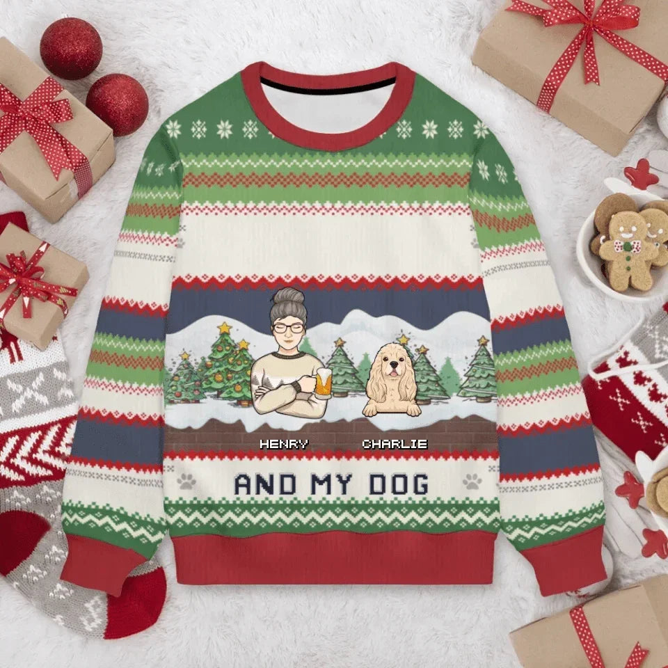 Me And My Pets Customized Christmas Clothes- Personalized Names, Cartoon Characters And Pet Graphics Sweater - A Gift For Pet Lovers,Pet Owners