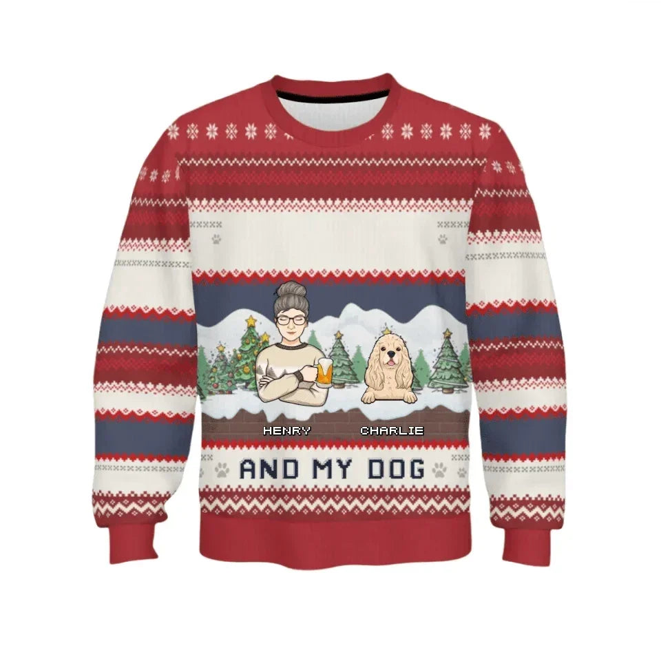 Me And My Pets Customized Christmas Clothes- Personalized Names, Cartoon Characters And Pet Graphics Sweater - A Gift For Pet Lovers,Pet Owners - Joliny