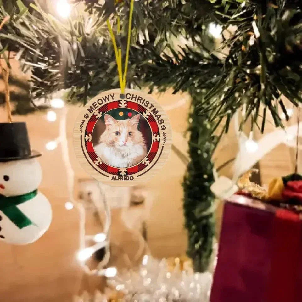 Merry Woofmas Meowy Christmas - Personalized Custom Round Shaped Photo Christmas Acrylic Ornament - Gift For Pet Lovers - Joliny