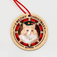 Merry Woofmas Meowy Christmas - Personalized Custom Round Shaped Wood Photo Christmas Ornament - Gift For Pet Lovers - Joliny