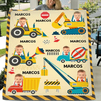 Minor Engineer - Personalised Name And Photo Construction Equipment Print Blanket - A Gift For Child - Joliny