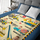Minor Engineer - Personalised Name And Photo Construction Equipment Print Blanket - A Gift For Child - Joliny