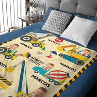 Minor Engineer - Personalised Name And Photo Construction Equipment Print Blanket - A Gift For Child - Joliny