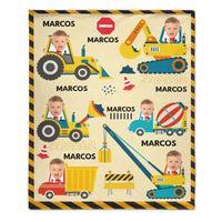 Minor Engineer - Personalised Name And Photo Construction Equipment Print Blanket - A Gift For Child - Joliny