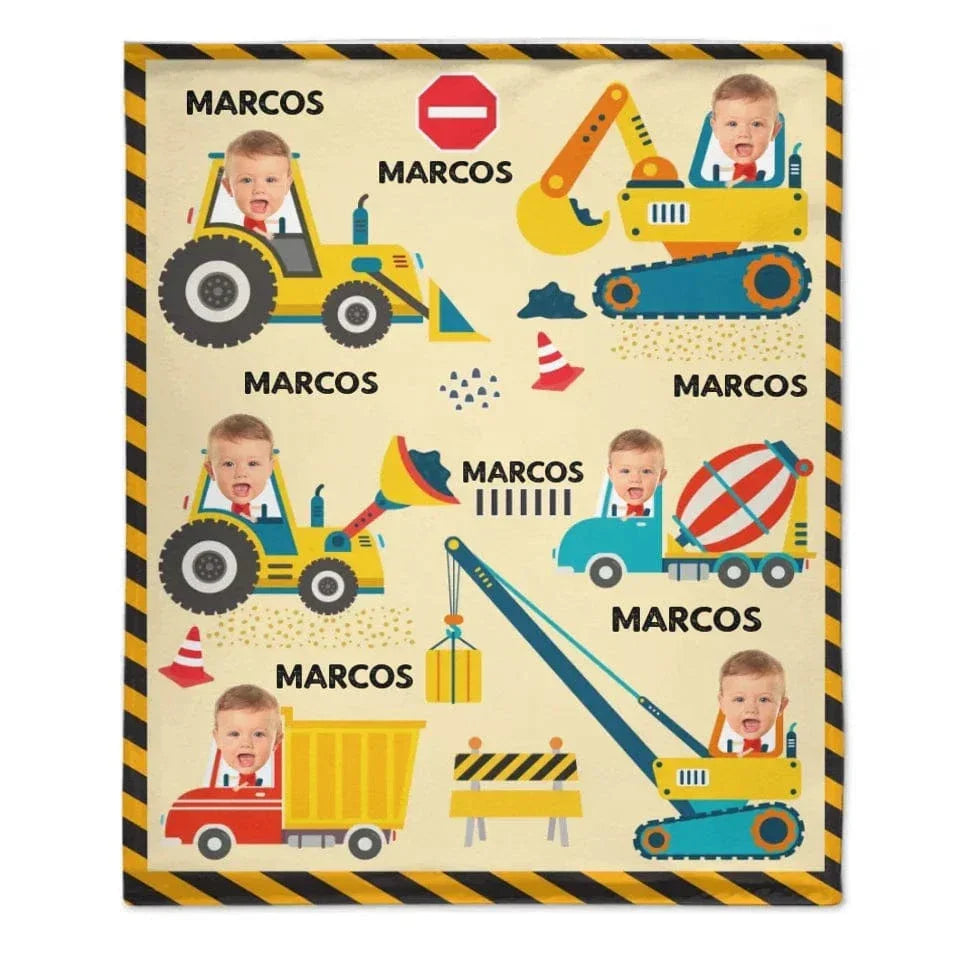 Minor Engineer - Personalised Name And Photo Construction Equipment Print Blanket - A Gift For Child - Joliny
