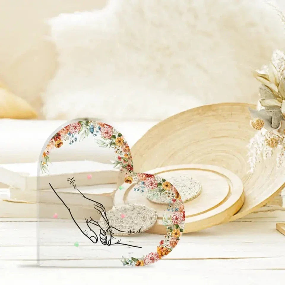 Mom Holding Children Hands Personalized Heart Acrylic Plaque - Joliny