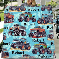 Monster Trucks Cars Motorcycles Collection - Customized Kids Name Blanket - Joliny