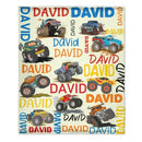Monster Trucks Cars Motorcycles Collection - Customized Kids Name Blanket - Joliny