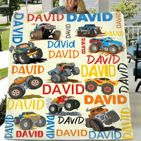 Monster Trucks Cars Motorcycles Collection - Customized Kids Name Blanket - Joliny