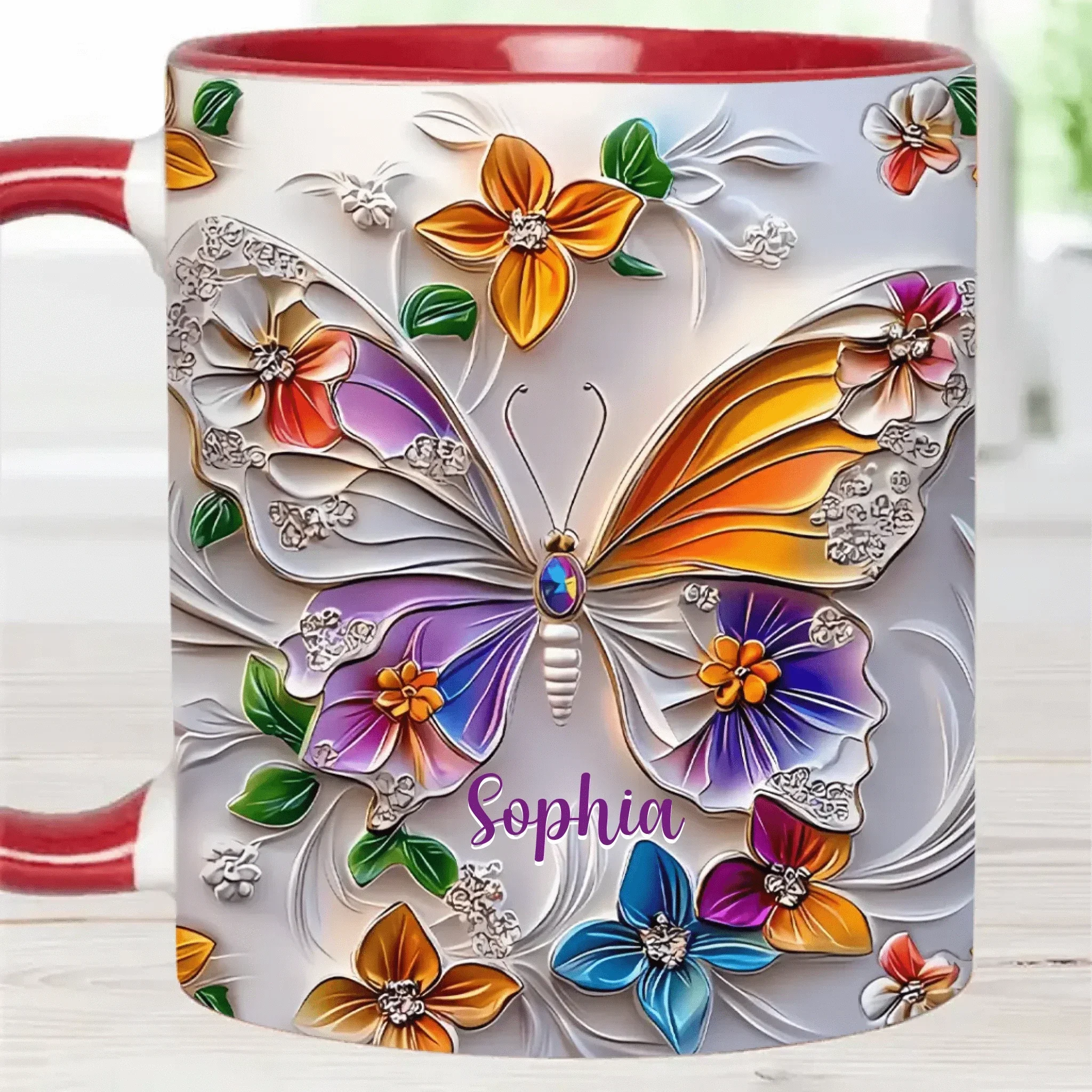 Customised Butterfly Themed Mugs - Personalised Name Gorgeous Butterfly Print Decorative Mugs - A Gift For Family,Friend,Sister,BFF,Butterfly Lovers