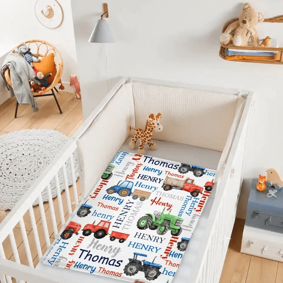 Name Customized Farm Tractor Kids Blanket - New Baby Gift - Joliny