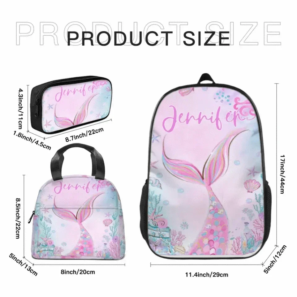 Name Customized Pink Mermaid Schoolbag Gift for Girls for the School Season - Joliny