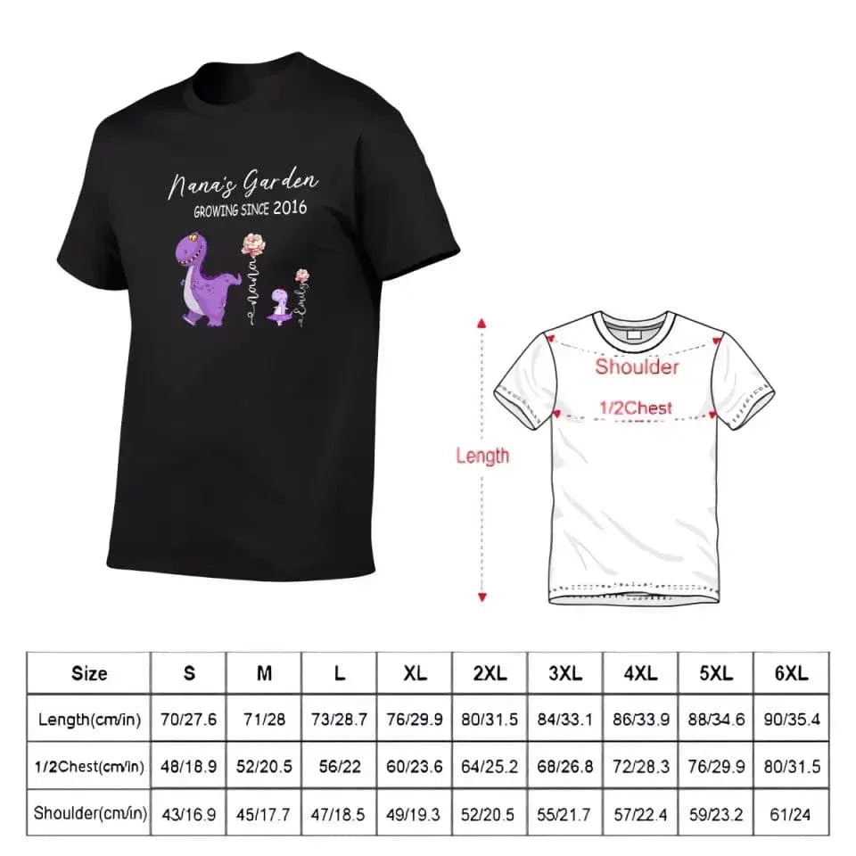 Nana's Garden T-shirt - Customized Name Dinosaur Month Flowers - Joliny