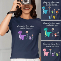 Nana's Garden T-shirt - Customized Name Dinosaur Month Flowers - Joliny