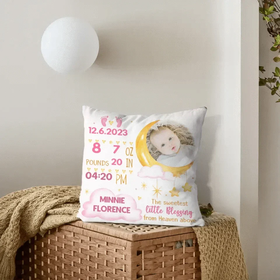 Newborn Baby Birth Announcement Gift Pillow Pillow Pillow Case