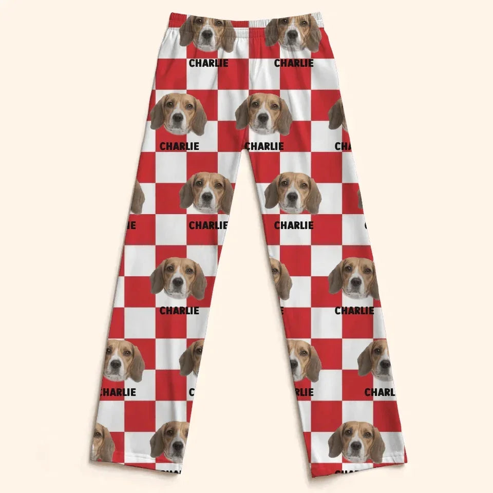 Personalized Customized Dog And Cat Face Photo Multi-Color Plaid Name Pajama Set