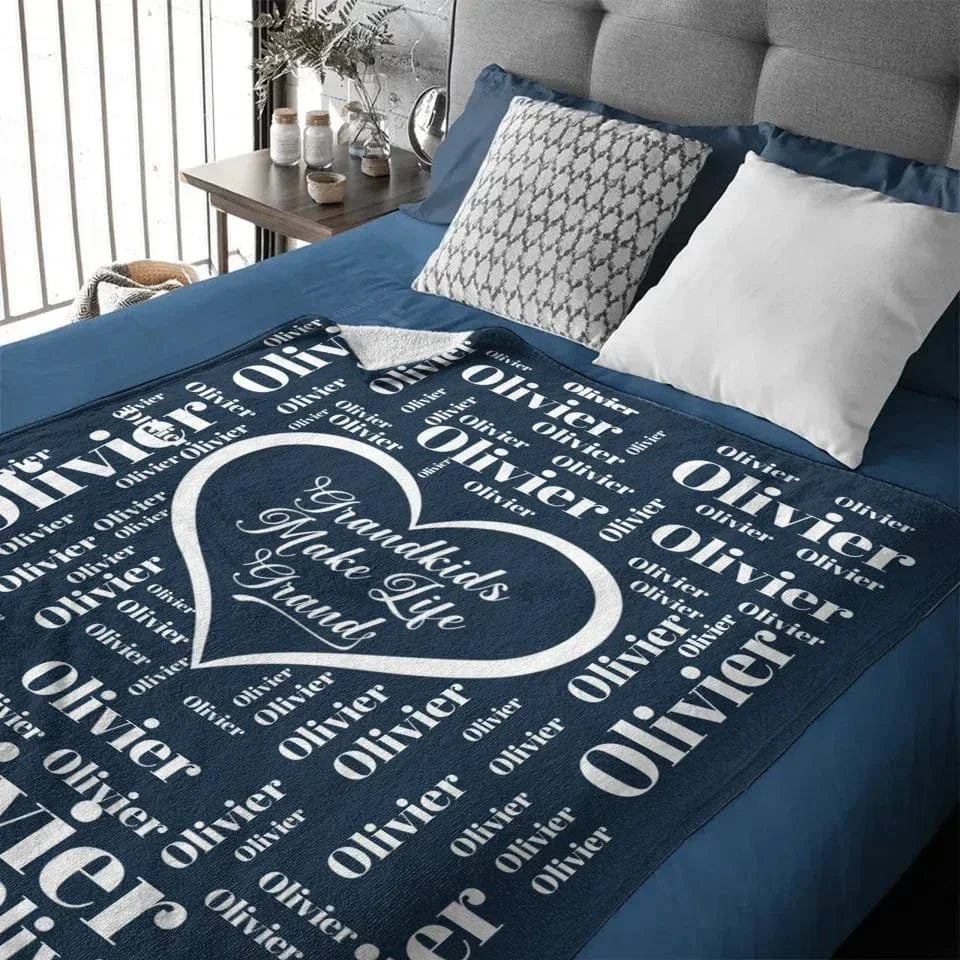 Personalised Grandkid Names Blanket Super Soft Flannel Grandkids Make Life Grand Grandparent Christmas Thanksgiving Day Gift for Grandparent - Joliny