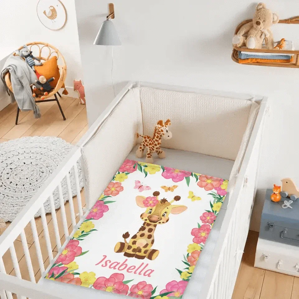 Personalized Adorable Deer Flower Edge Baby Blanket With Name - Joliny