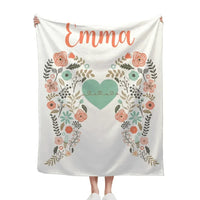 Personalized Angel Wings Baby Blanket, Custom Name Baby Blanket, Floral Heart Nursery Decor - Joliny