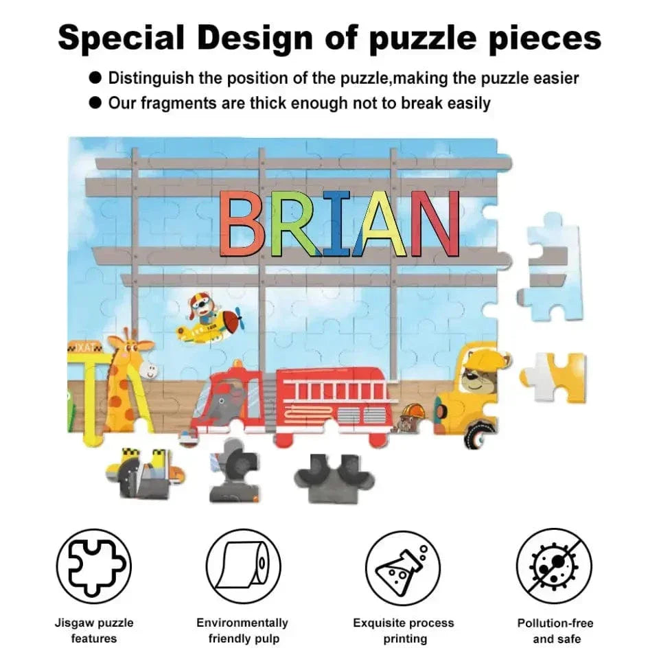 Personalized Animals City Car Jigsaw Puzzle for Toddler Kids 35PCS/70PCS - Joliny