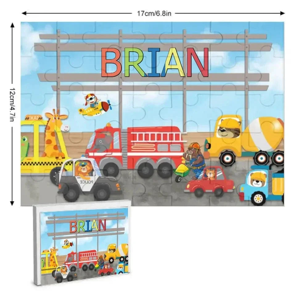 Personalized Animals City Car Jigsaw Puzzle for Toddler Kids 35PCS/70PCS - Joliny