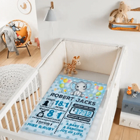 Personalized Baby Birth Stats Elephant Blanket for Boys Girls - Joliny