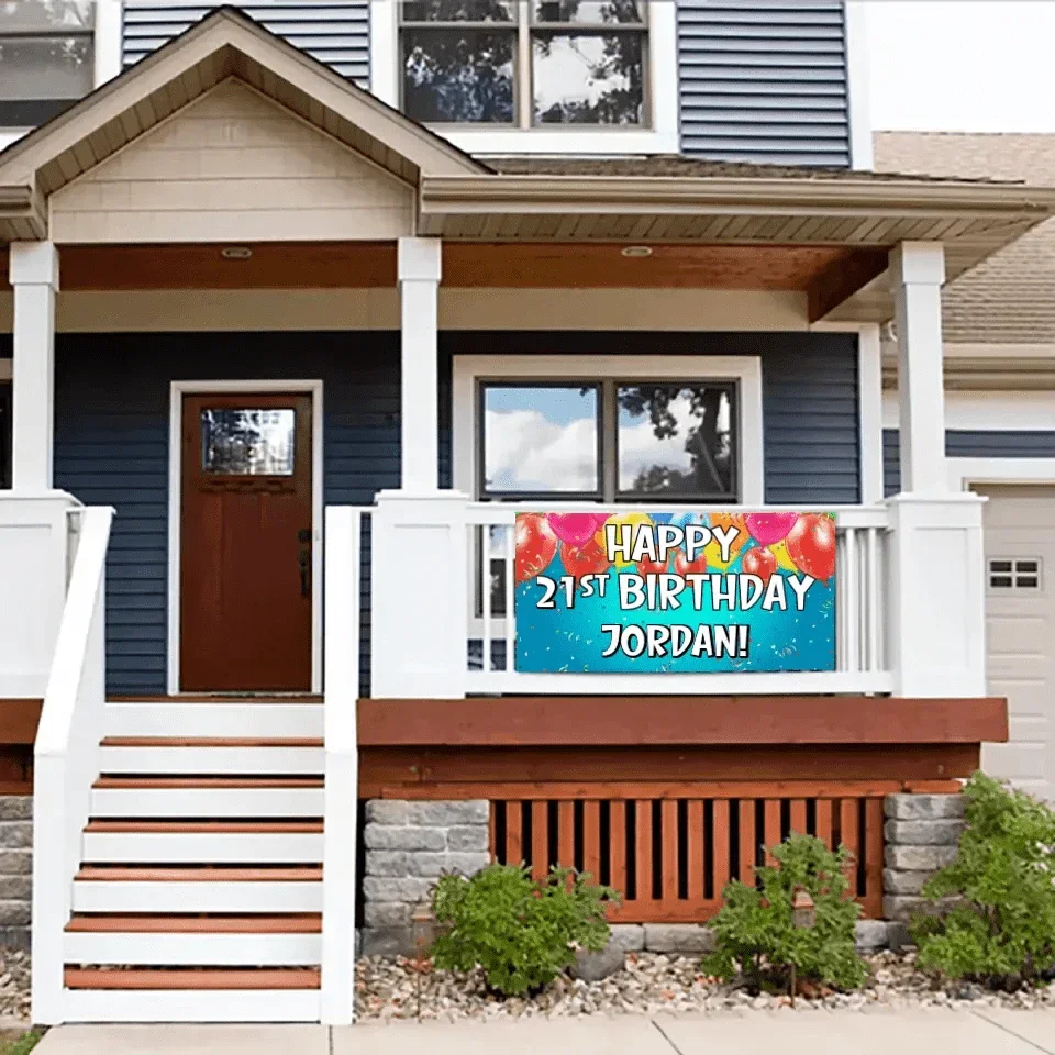 Personalized Balloon Ribbon Birthday Banners - Birthday Decoration Hanging Banner - Joliny