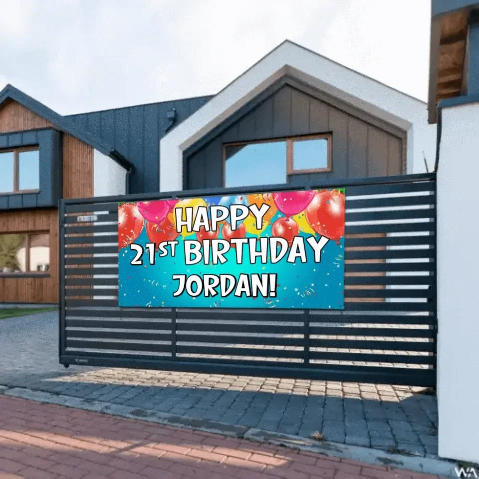 Personalized Balloon Ribbon Birthday Banners - Birthday Decoration Hanging Banner - Joliny
