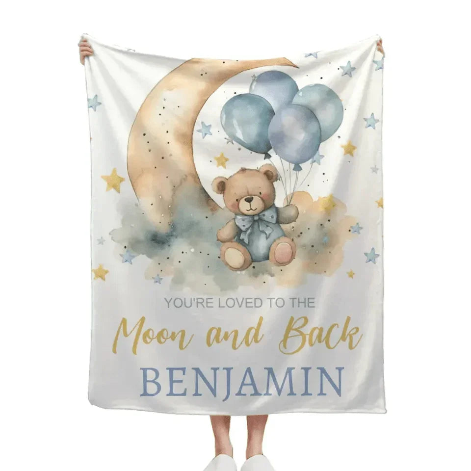 Personalized Bear Balloon Blanket, Custom Name