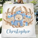 Personalized Bear Blanket With Yellow Leaves Background And Flowers - Joliny