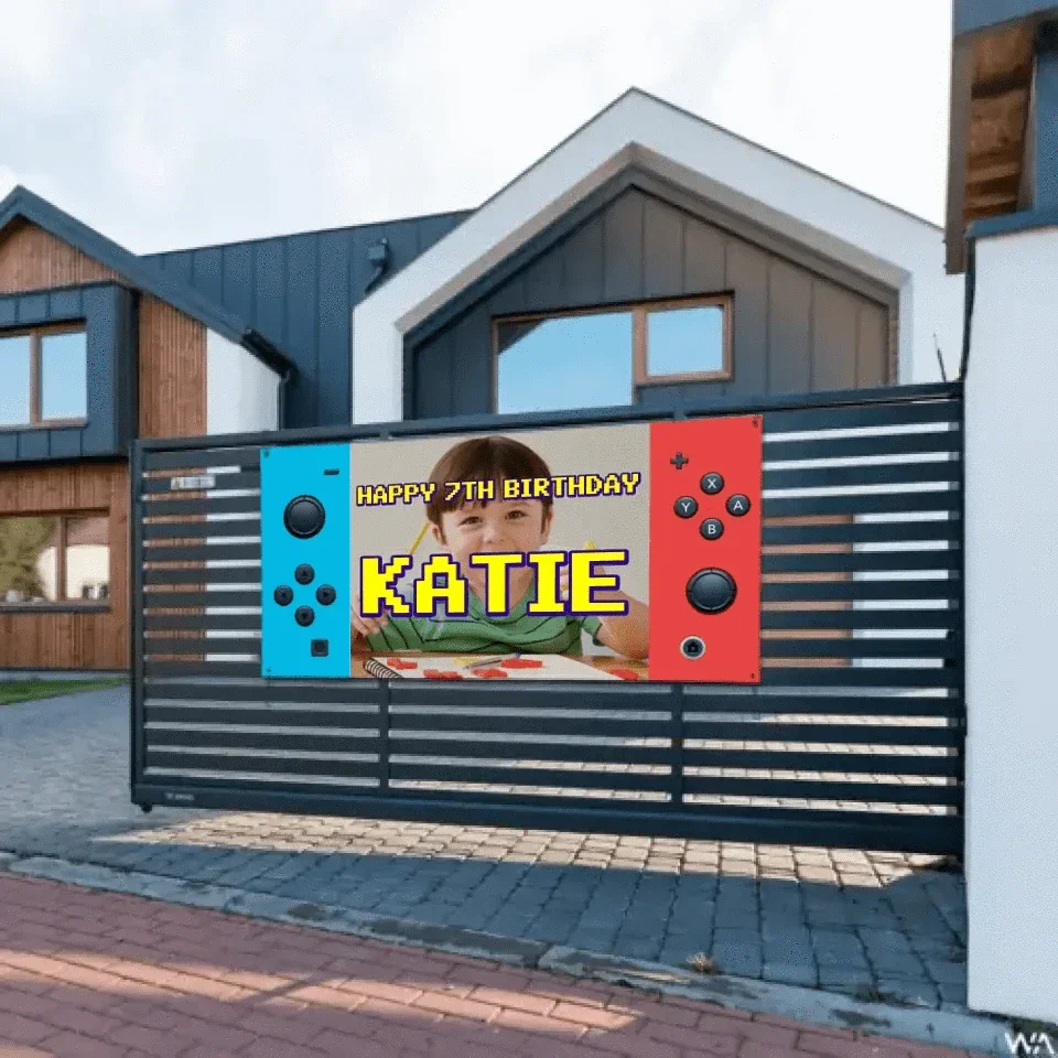 Personalized Birthday Banner Video Game Console Children Kids Party Birthday Decoration - Joliny