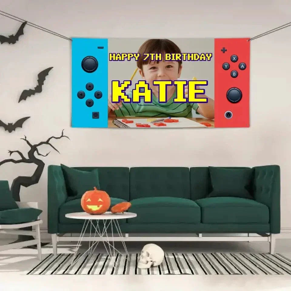 Personalized Birthday Banner Video Game Console Children Kids Party Birthday Decoration