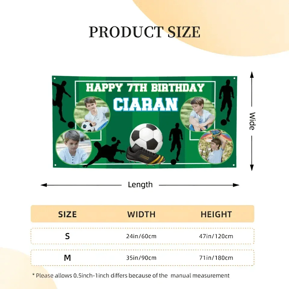 Personalized Birthday Photo Banner, Outdoor Football Lover Decoration - Joliny