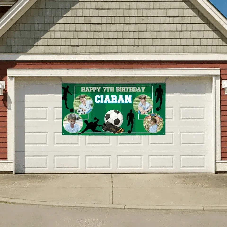 Personalized Birthday Photo Banner, Outdoor Football Lover Decoration - Joliny