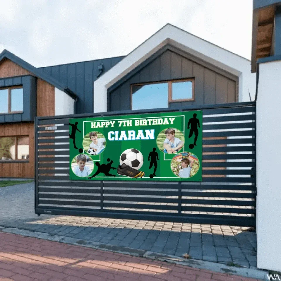 Personalized Birthday Photo Banner, Outdoor Football Lover Decoration - Joliny