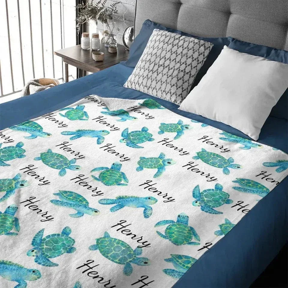 Personalized Blanket with Turtle, Custom Baby Name Blanket for Girl Boy - Joliny
