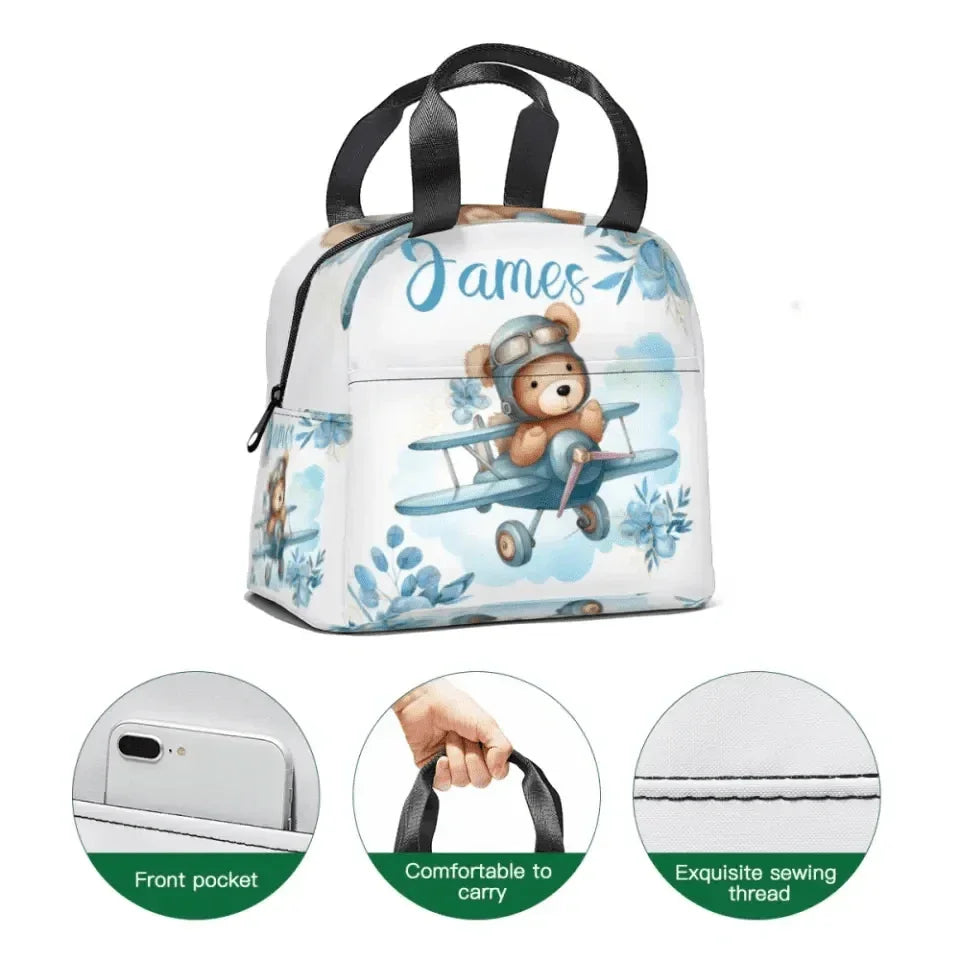 Personalized Blue Airplane Bear Name Backpack Children's School Season Gift - Joliny