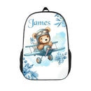 Personalized Blue Airplane Bear Name Backpack Children's School Season Gift - Joliny