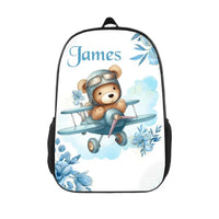 Personalized Blue Airplane Bear Name Backpack Children's School Season Gift - Joliny