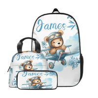 Personalized Blue Airplane Bear Name Backpack Children's School Season Gift - Joliny