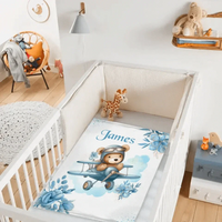 Personalized Blue Airplane Bear Name Blanket - Joliny