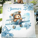 Personalized Blue Airplane Bear Name Blanket - Joliny